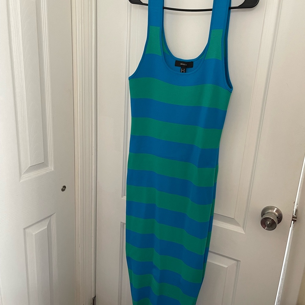 Blue and Green Striped Midi Dress - Picture 3 of 4